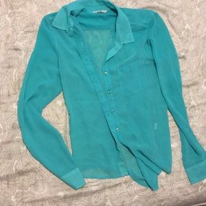 Sheer bright blue button down